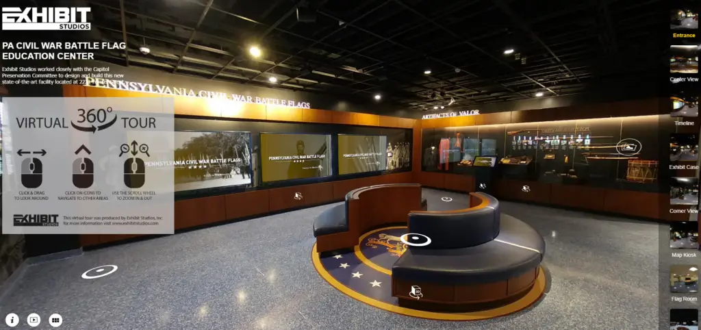 An Interactive 360 Tour of the Pennsylvania Civil War Battle Flag Education Center Exhibit Studios Custom Booth Services trade show Exhibit Studios An Interactive 360 Tour of the Pennsylvania Civil War Battle Flag Education Center