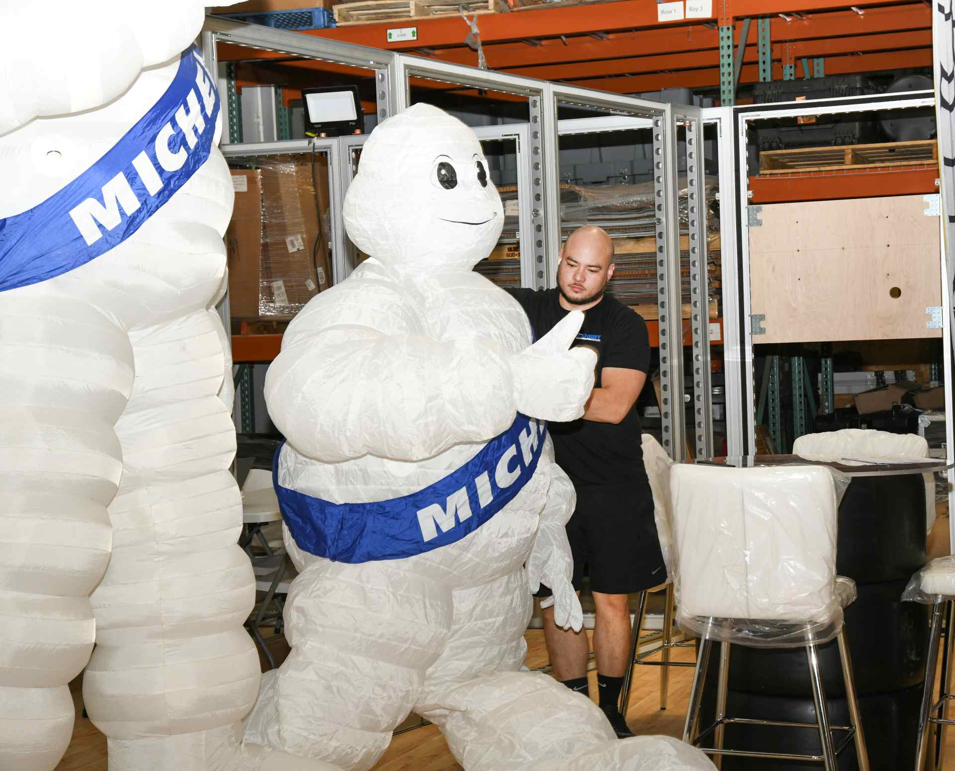 employee working on a trade show exhibit
