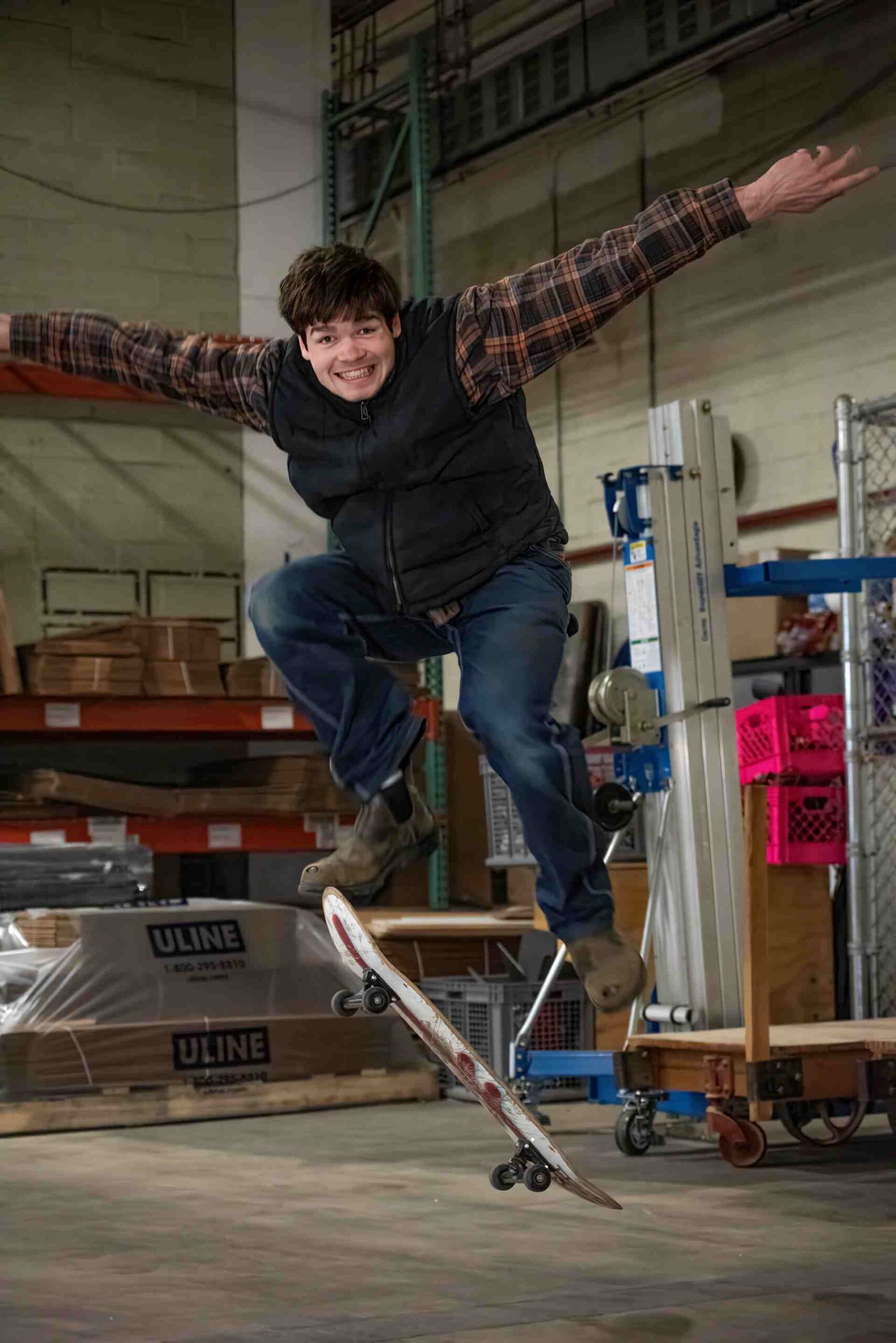 employee with skateboard