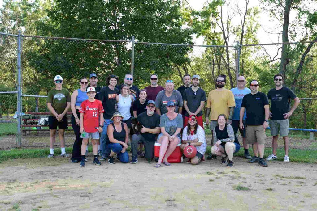 Exhibit Studios employees at their company kickball game