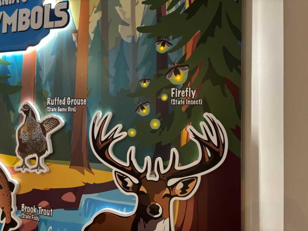 PA Capitol welcome center wall where children can take photos with it