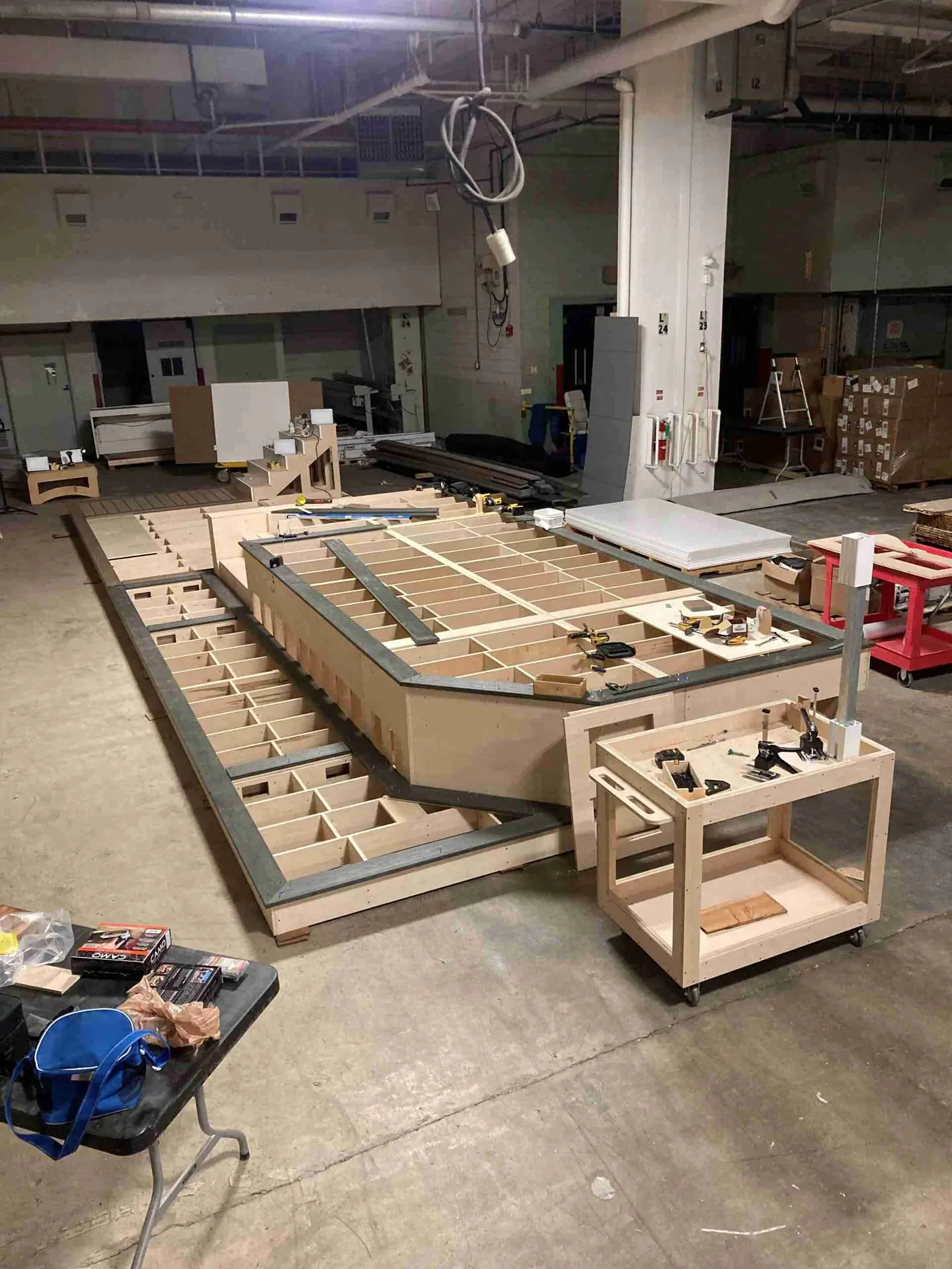 in progress woodshop project at Exhibit Studios for a client's trade show