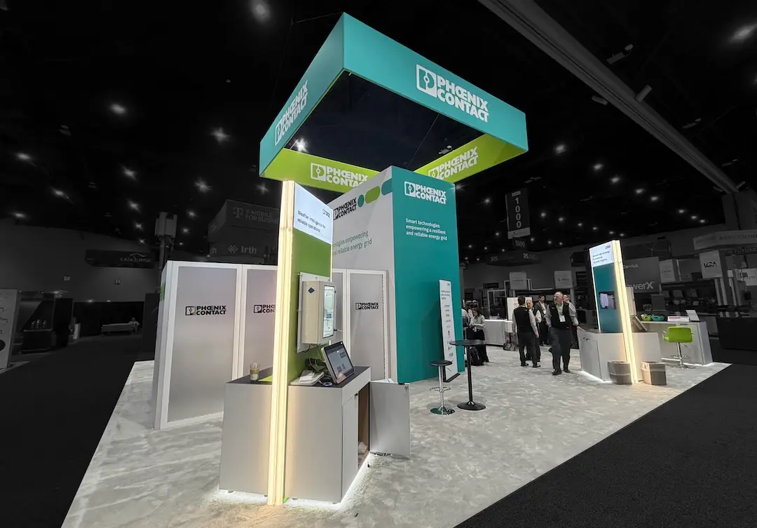 Phoenix Contact trade show booth illuminated signage by Exhibit Studios at DistribuTECH 2026